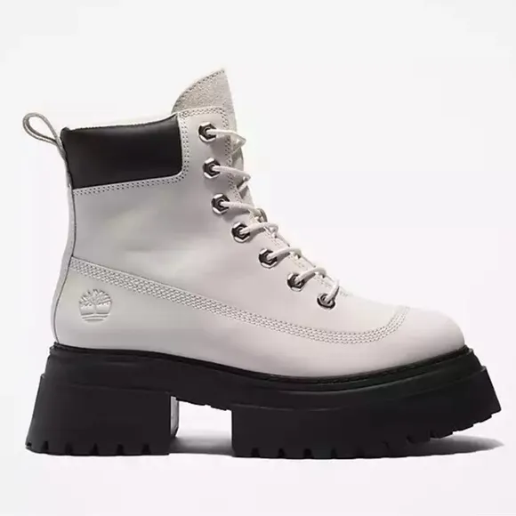 NEW Timberland Sky 6-Inch Platform Lace Up Boots White/Black NWT