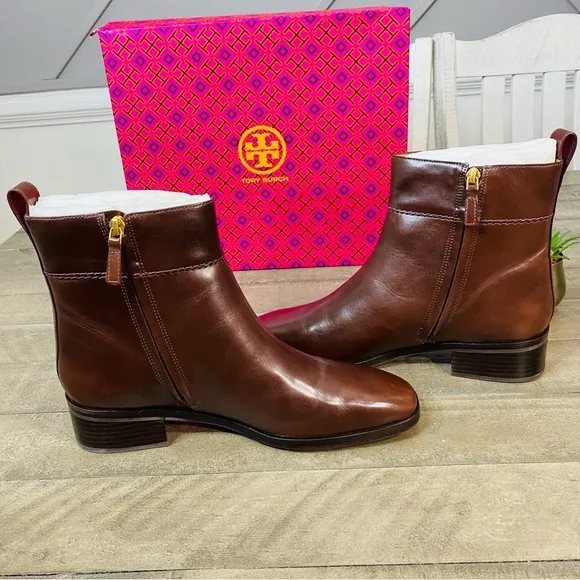 New Tory Burch Women's Brown Everly Leather Ankle Booties Size 11 M