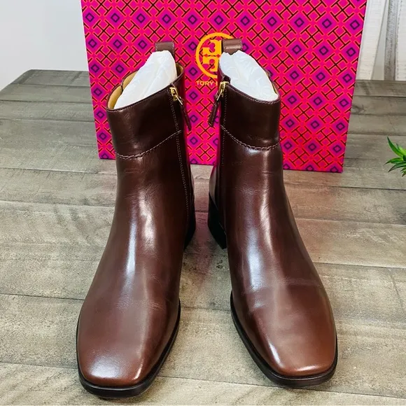 New Tory Burch Women's Brown Everly Leather Ankle Booties Size 11 M