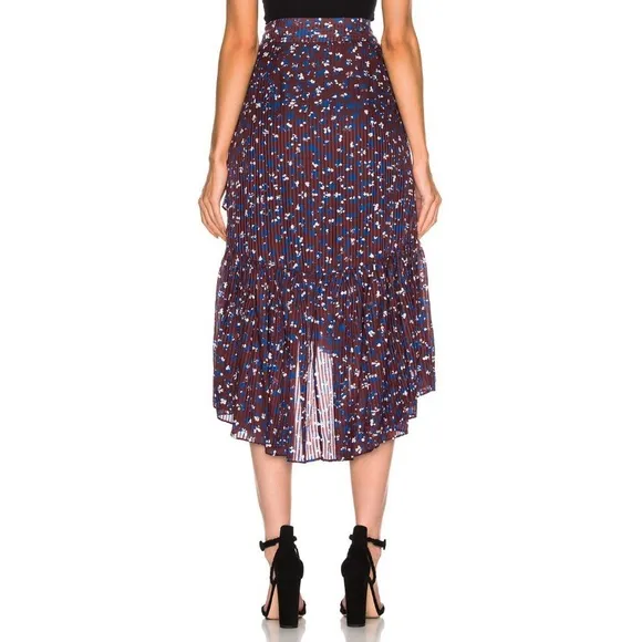 New Ulla Johnson Gretchen Floral Cotton Silk Ruffle Skirt Burgundy Blue 4, S