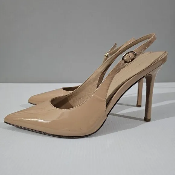 NEW Veronica Beard Lisa Slingback Stiletto Heel Tan Patent Leather Size 10