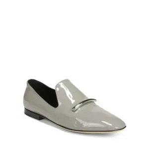 New Via Spiga Italy Patent Leather Loafer Shoes Gray Womens 7.5 37.5 Silver Bar