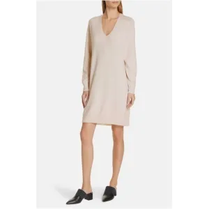 New Vince Wool Cashmere V-Neck Sweater Dress Biscotti Beige Medium