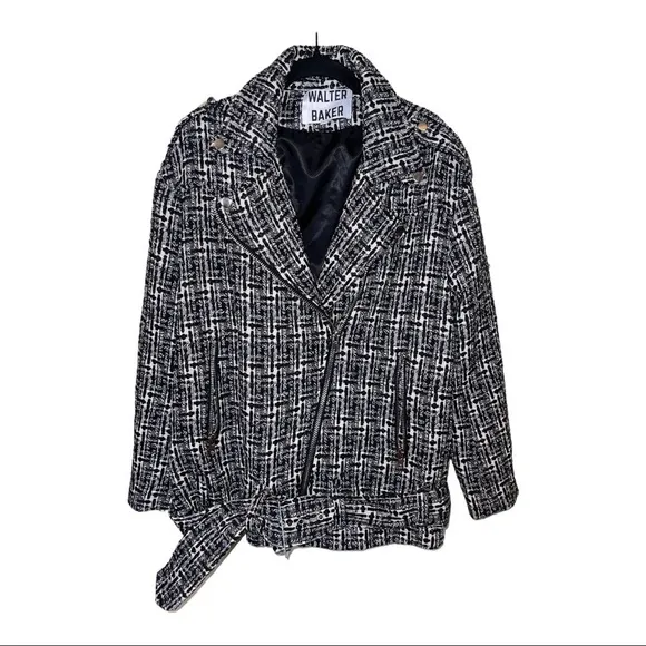 NEW WALTER BAKER Remi Jacket Black White Queen Tweed Moto Jacket Medium