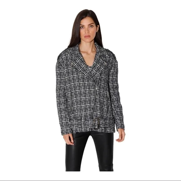 NEW WALTER BAKER Remi Jacket Black White Queen Tweed Moto Jacket Medium