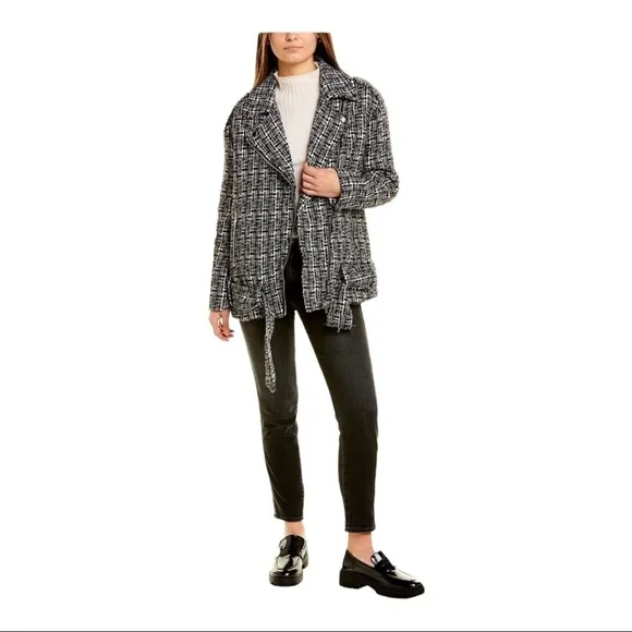 NEW WALTER BAKER Remi Jacket Black White Queen Tweed Moto Jacket Medium