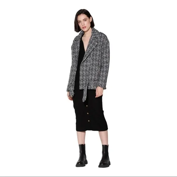NEW WALTER BAKER Remi Jacket Black White Queen Tweed Moto Jacket Medium