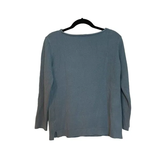 NEW WIT &amp; WISDOM Stone Blue Cable Knit Star Sweater L6362DESW Size S