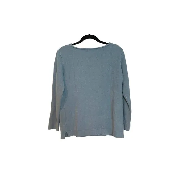 NEW WIT &amp; WISDOM Stone Blue Cable Knit Star Sweater L6362DESW Size S