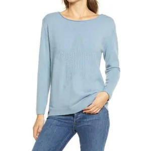 NEW WIT &amp; WISDOM Stone Blue Cable Knit Star Sweater L6362DESW Size S