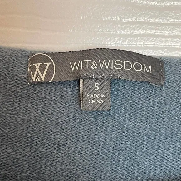 NEW WIT &amp; WISDOM Stone Blue Cable Knit Star Sweater L6362DESW Size S