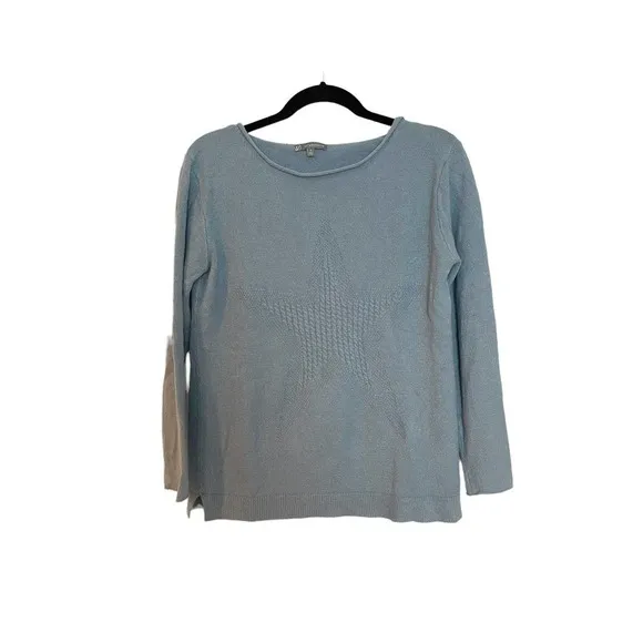 NEW WIT &amp; WISDOM Stone Blue Cable Knit Star Sweater L6362DESW Size S