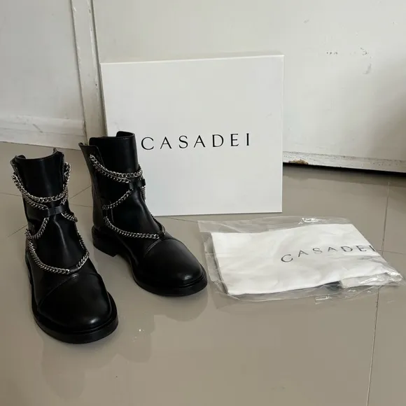 NEW‼️ With box $1,109 CASADEI Ankle Boots with chain details Size EU 36/US 5.5