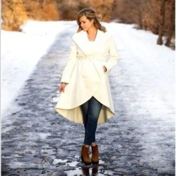 New Woolen Wrap Jacket Collar High Low Coat With Belt Coat
