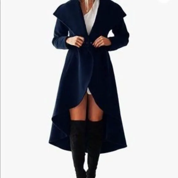 New Woolen Wrap Jacket Collar High Low Coat With Belt Coat