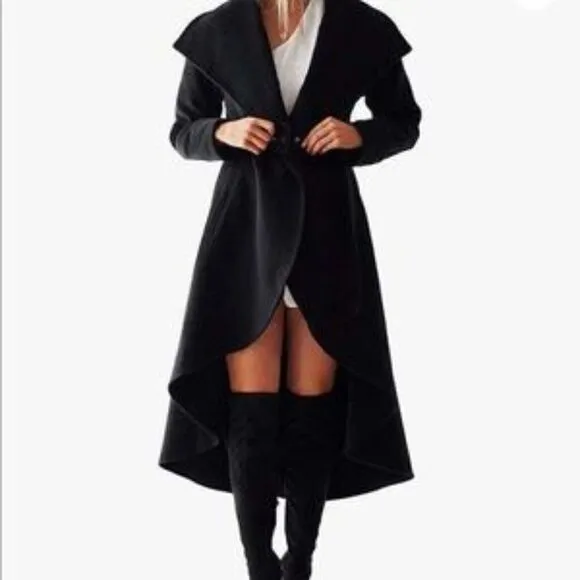 New Woolen Wrap Jacket Collar High Low Coat With Belt Coat