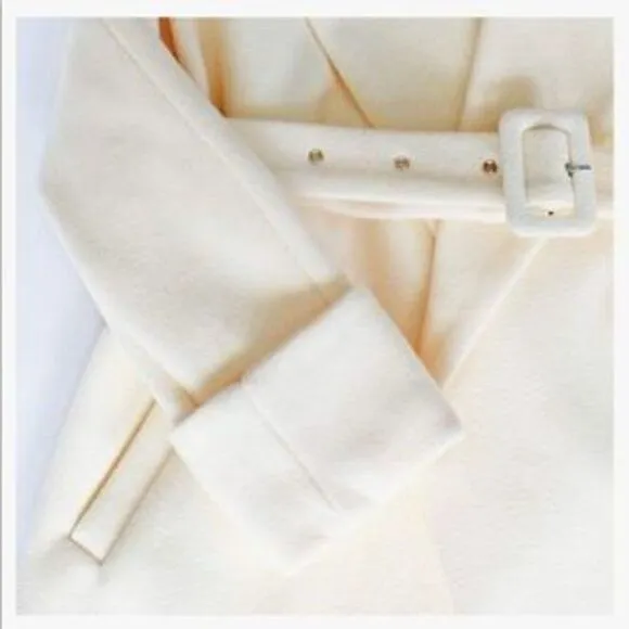 New Woolen Wrap Jacket Collar High Low Coat With Belt Coat