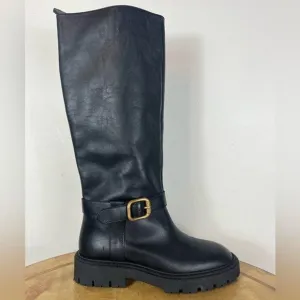 NEW Zara Black Mid Calf Boots Sz 6.5-7 Winter/Fall 2052/811 riding tall buckle