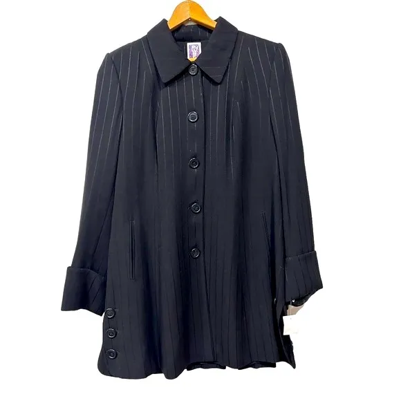 NEW Zelda Alexa Black Pinstripe Longline Car Coat Sz 12 NWT