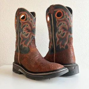 NEW Capitan Mens Cowboy Boots Size 9D Western Brown Leather Square Toe Workboot