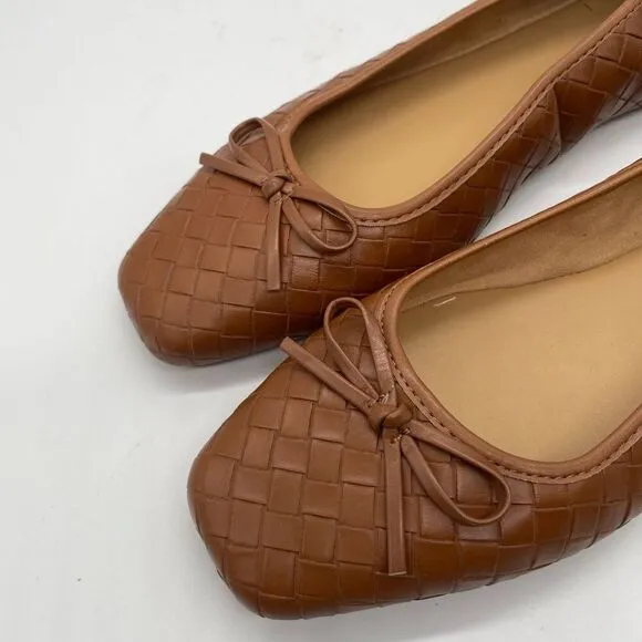 NEW J. Crew Factory Womens Brown Woven Ballet Flats Shoe Bows Sz 10.5 Square Toe