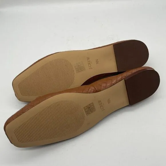 NEW J. Crew Factory Womens Brown Woven Ballet Flats Shoe Bows Sz 10.5 Square Toe