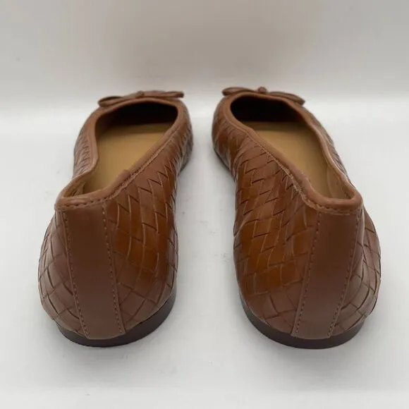 NEW J. Crew Factory Womens Brown Woven Ballet Flats Shoe Bows Sz 10.5 Square Toe