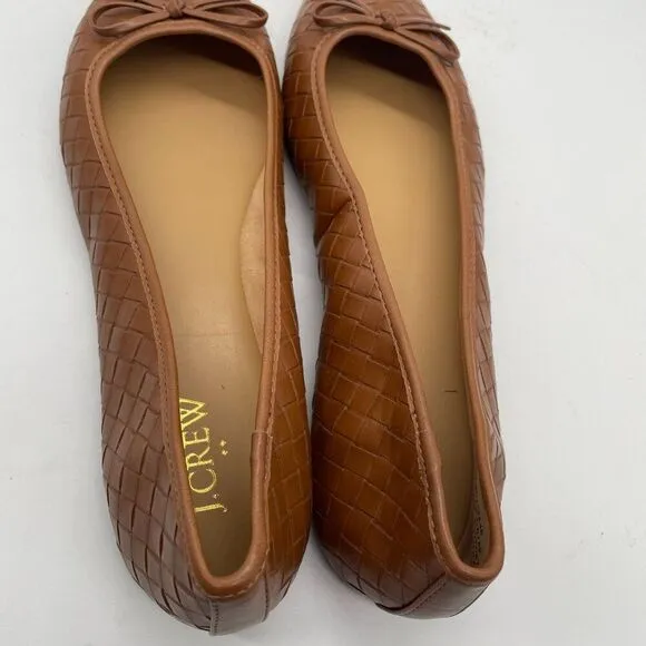 NEW J. Crew Factory Womens Brown Woven Ballet Flats Shoe Bows Sz 10.5 Square Toe