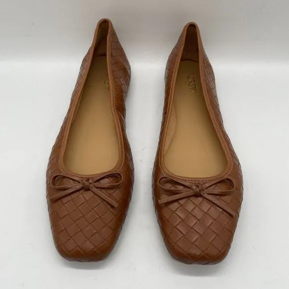 NEW J. Crew Factory Womens Brown Woven Ballet Flats Shoe Bows Sz 10.5 Square Toe