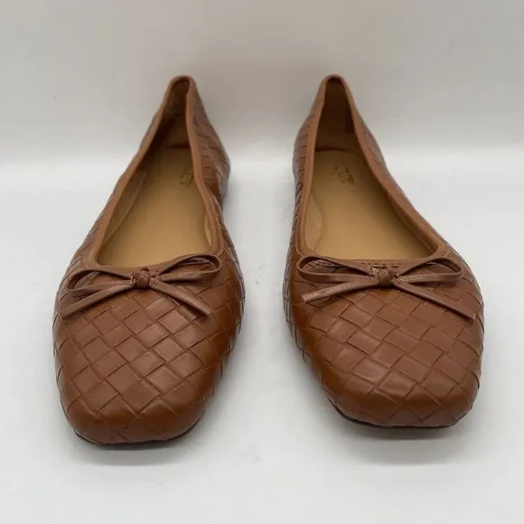 NEW J. Crew Factory Womens Brown Woven Ballet Flats Shoe Bows Sz 10.5 Square Toe