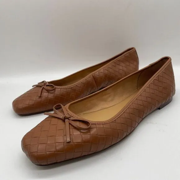 NEW J. Crew Factory Womens Brown Woven Ballet Flats Shoe Bows Sz 10.5 Square Toe