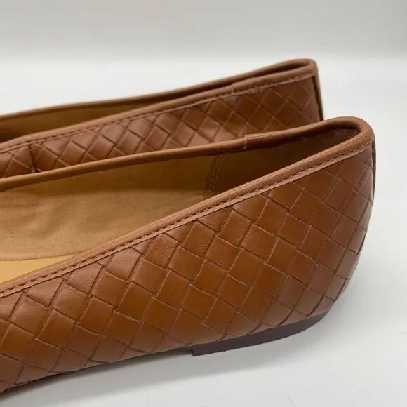 NEW J. Crew Factory Womens Brown Woven Ballet Flats Shoe Bows Sz 10.5 Square Toe