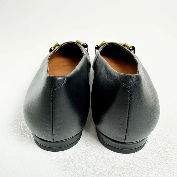 ÁNGEL ALARCÓN Black Macy Pointed Toe Ballet Flat Size 37 Horsebit Hardware Shoes
