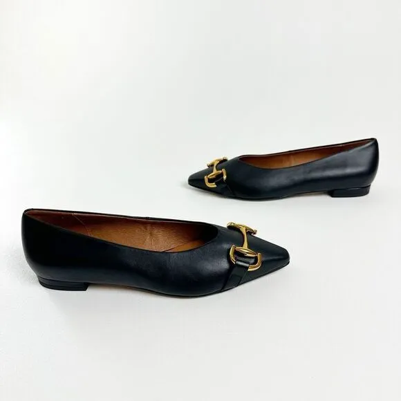ÁNGEL ALARCÓN Black Macy Pointed Toe Ballet Flat Size 37 Horsebit Hardware Shoes