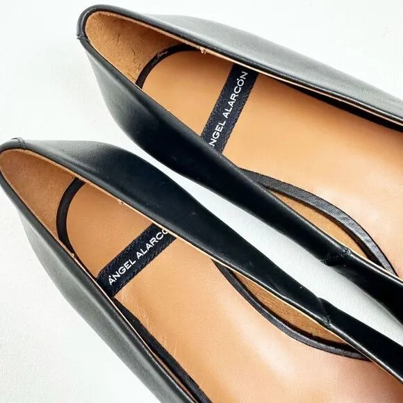 ÁNGEL ALARCÓN Black Macy Pointed Toe Ballet Flat Size 37 Horsebit Hardware Shoes