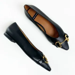 ÁNGEL ALARCÓN Black Macy Pointed Toe Ballet Flat Size 37 Horsebit Hardware Shoes