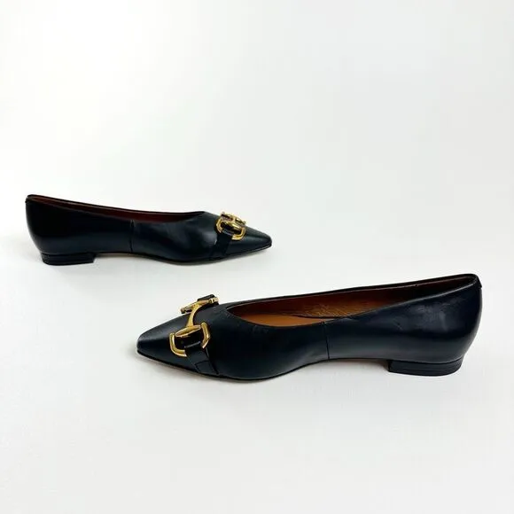 ÁNGEL ALARCÓN Black Macy Pointed Toe Ballet Flat Size 37 Horsebit Hardware Shoes