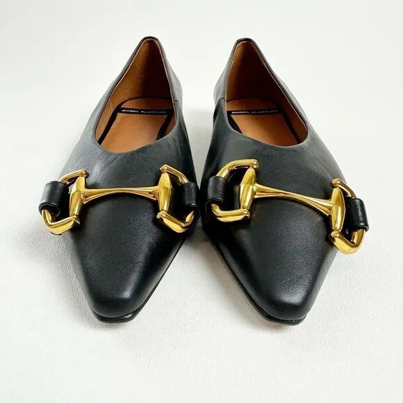 ÁNGEL ALARCÓN Black Macy Pointed Toe Ballet Flat Size 37 Horsebit Hardware Shoes