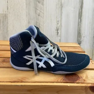 NIB Asics Little Kids Size 2.5 Snapdown 3 GS Wrestling Shoes Blue Lace Up