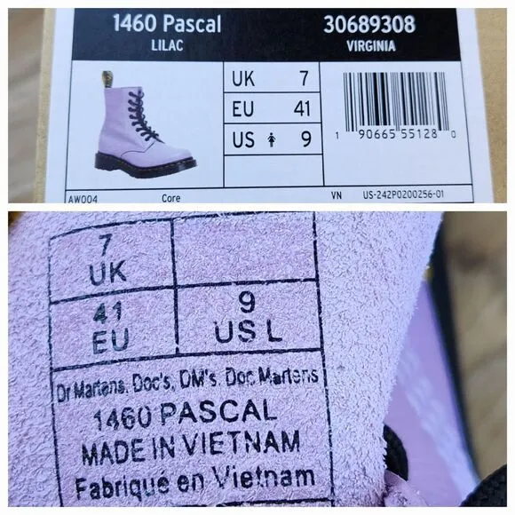 🩵NIB Dr. Martens Lilac Pascal Virginia Leather 1460 Boots Size 9