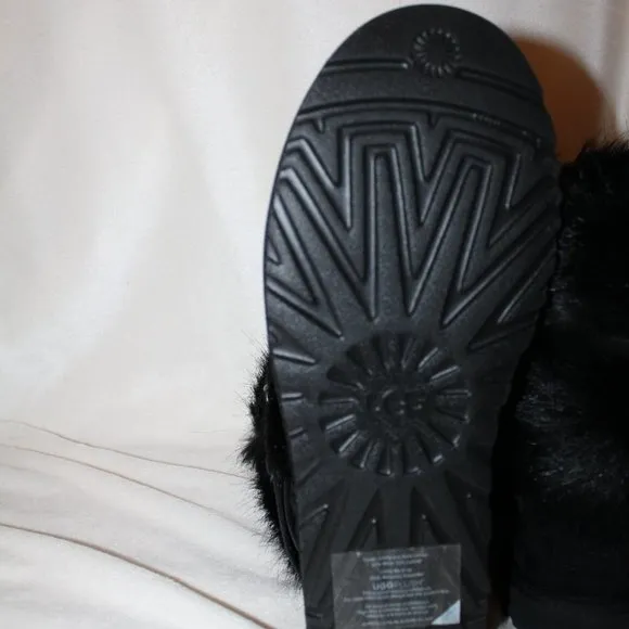 NIB UGG WOMEN'S CLASSIC FLUFF BUCKLE SHAGGY SUEDE SHEARLING‎ BOOTS BLACK