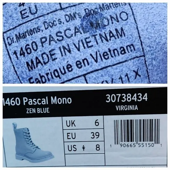 🩵NIB Dr. Martens Zen Blue Mono Pascal Virginia Leather 1460 Boots Size 8