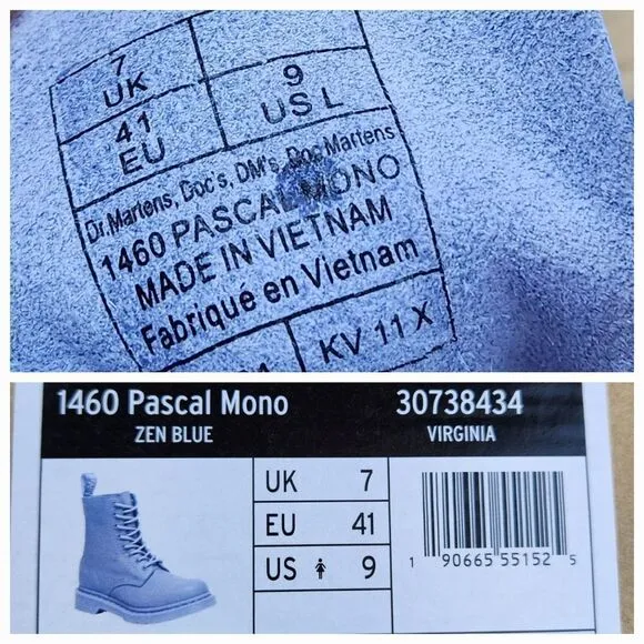 🩵NIB Dr. Martens Zen Blue Mono Pascal Virginia Leather 1460 Boots Size 9