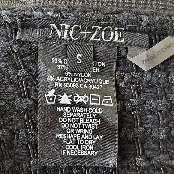 Nic &amp; Zoe Size Small Black Tweed Skirt Aymmetric Hem Faux Wrap Elastic Back NWT