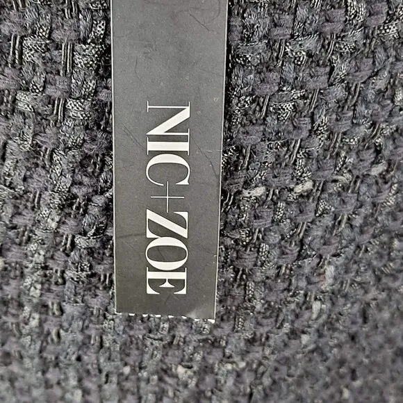 Nic &amp; Zoe Size Small Black Tweed Skirt Aymmetric Hem Faux Wrap Elastic Back NWT
