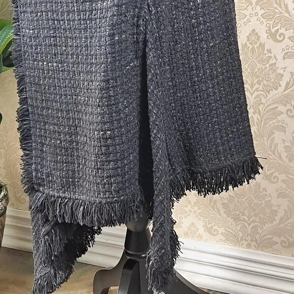 Nic &amp; Zoe Size Small Black Tweed Skirt Aymmetric Hem Faux Wrap Elastic Back NWT
