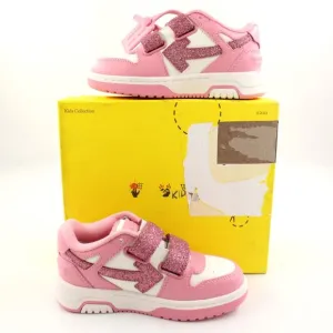NIDB Off-White Kids Out of Office Strap Sneakers in White/Pink EU Size 27