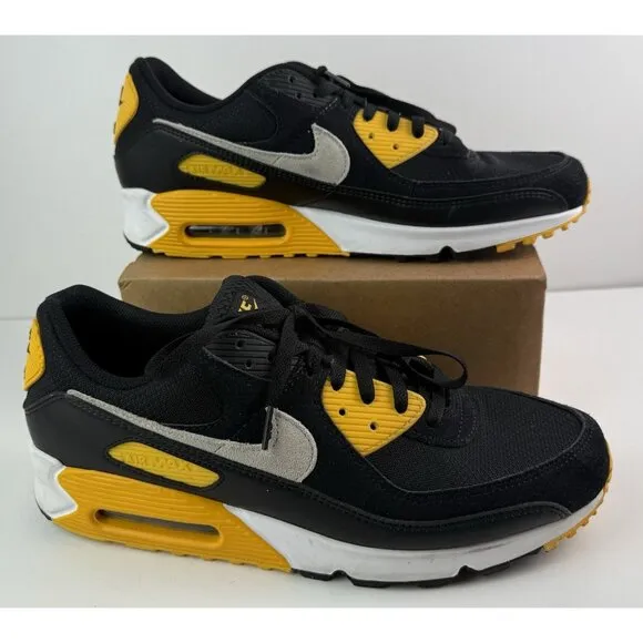 Nike Air Max 90 Tennis Shoes Black White Gold &quot;Steelers&quot; FN6958-002 EUC Sz 13