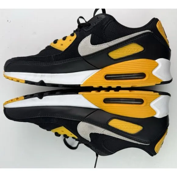 Nike Air Max 90 Tennis Shoes Black White Gold &quot;Steelers&quot; FN6958-002 EUC Sz 13