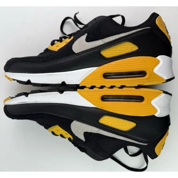 Nike Air Max 90 Tennis Shoes Black White Gold &quot;Steelers&quot; FN6958-002 EUC Sz 13